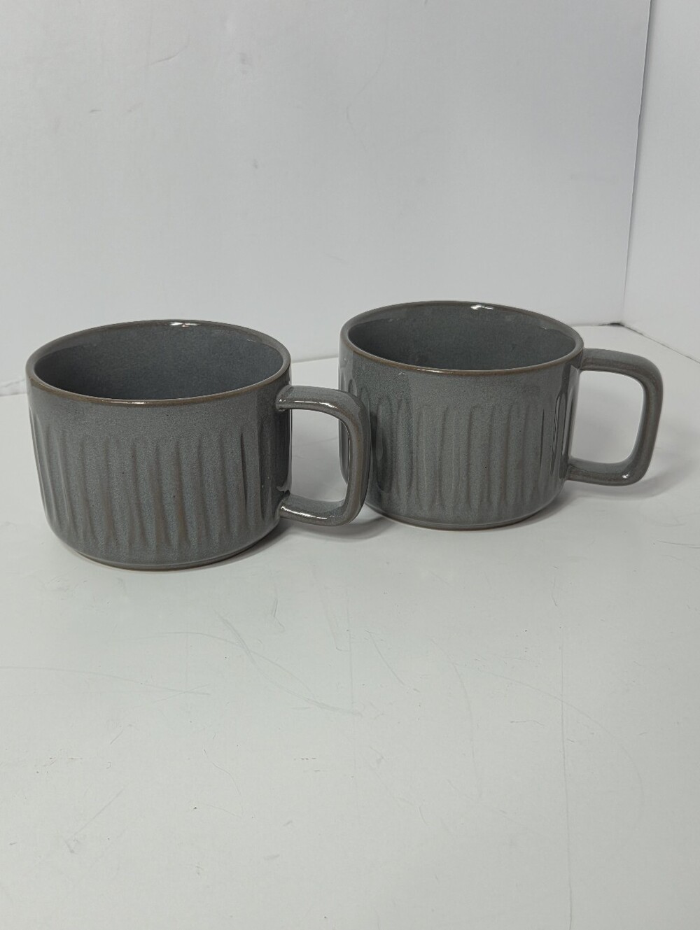 Gray Ceramic Ribbed Coffee Mugs hearth home magnolia 2pc new minimalist stone